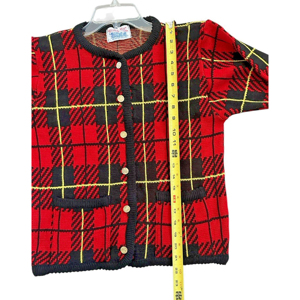 Tally Ho Women's Red Plaid Cardigan Sweater - Size Measured - Picture 5 of 8